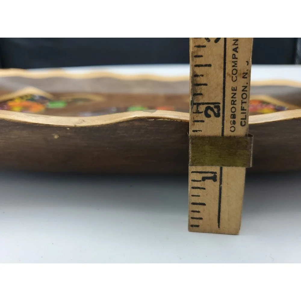 Vtg Mexico Batea Wood Hang Decor Serving Tray Handles Handpainted Bright Flowers